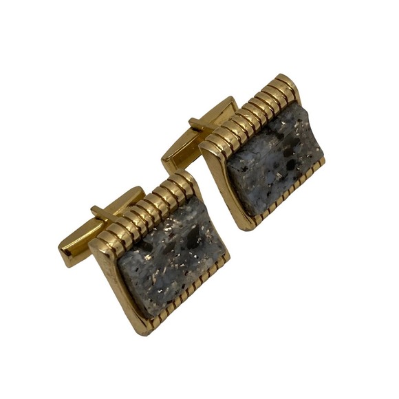 Vintage Gold Tone Confetti Cuff Links - Picture 1 of 3